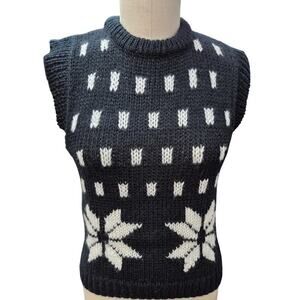 Vtg y2K 90s Cristina's Black Sweater Vest Snow Flake Winter Themed Women S/M